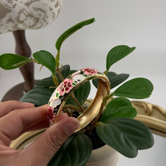 Hand Painted Floral Enamel Bangle with Gold Accents - Picture 10 of 13